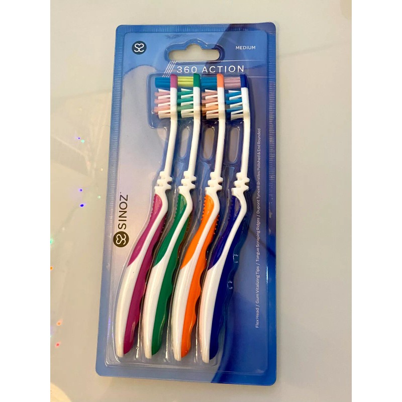 SINOZ 360 Action Medium Toothbrushes [4-Pack] Flex Head Gum Vitalizing