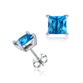 Silvora December Birthstone Earrings - S925 Silver Square Design, Hypoallergenic Birthstone Stud Earrings for Women