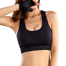 OneHealth Sports Bra, No Shake, Athletic Bra, Yoga, Gym, Running, Club Activities, Sports Bra (Black, S)