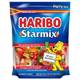 HARIBO Gummi Candy, Starmix Gummy Candy, 25.6 Ounce Resealable Party Size Stand Up Bag, Delicious Soft & Chewy Sweet Snacks, Assorted Fruity Flavors
