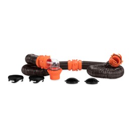 Camco Camco RhinoFLEX 20 Foot RV Camper Sewer Hose Kit, Includes 10 Inch Sewer Hoses, Transparent 4 in 1 Adapter, and 4 Storage Caps, Black/Orange