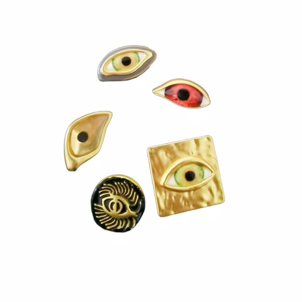 Decorative 5 PCS 5 Styles Eye Gold-Toned Metal Buttons,Engraved Eye