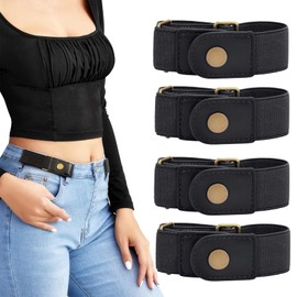 LEACOOLKEY No Buckle Stretch Belt for Women/Men—2 Pack Elastic Invisible Belt for Jeans, B-4 Black, Fits 2 loop size 4"-6"