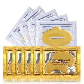 10 Pair Eye Masks & 10 Lip Masks Crystal Collagen 24k Gold Under Eye Gel Pad Face Mask Anti Aging Wrinkle Gel Lip Plumping Patches, Vegan Cruelty-Free Self Care Beauty