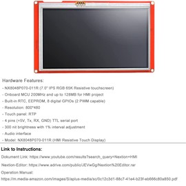 Aihasd 7.0 Inch NX8048P070 Nextion Intelligent HMI USART UART Serial TFT LCD Module Display Resistive Touch Panel Screen Pannel Resistive Touchscreen Screen (NX8048P070-011R)