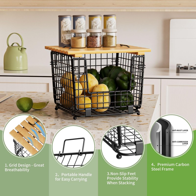 Wire Storage Basket for Kitchen Pantry: GGIU Stackable Kitchen Counter