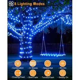 XmasBokeh 40FT 120 LED Christmas Lights Outdoor, Green Wire Christmas Tree Lights with 8 Modes & Waterproof, Connectable Plug in String Light for Indoor Bedroom Yard Party Wedding Decorations, Blue