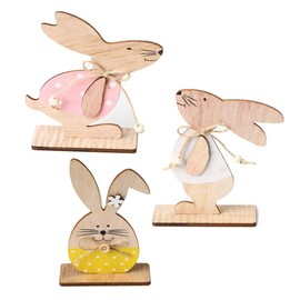 Becho Wooden Rabbits Easter Christmas Decorations Home Desktop Ornaments(3 PCS)