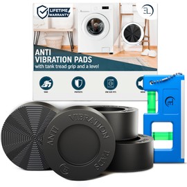 Anti Vibration Pads for Washing Machine with Tank Tread Grip | 4 Pack + Level | Stops Washer Dryer from Moving, Protects Floor | Rubber Antivibration Feet Stabilizer for Leveling Washer Machine