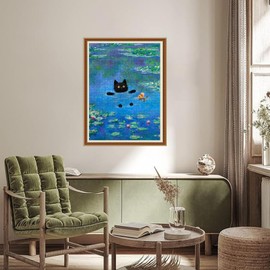 Cat Puzzles for Adults 1000 Pieces Water Lilies by Claude Monet Black Cat Funny Animal Puzzle Jigsaw Puzzles as Home Decor