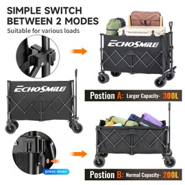 EchoSmile Collapsible Foldable Extended Height Wagon with 500lbs Weight Capacity,Folding Utility Garden Cart with Big All-Terrain Beach Wheels,for Camping, Garden,Sports,Beach,Shopping,Black