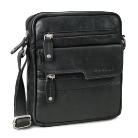 ROYALZ 'Oregon' Leather Shoulder Bag Men's Small Leather Vintage Men's Handbag Modern Shoulder Bag Messenger Bag Genuine Leather, black