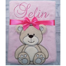 BotoBaby® - Baby Blanket with Name and Date of Birth - Gift Christening Birth ★ (Pink - Teddy Bear)