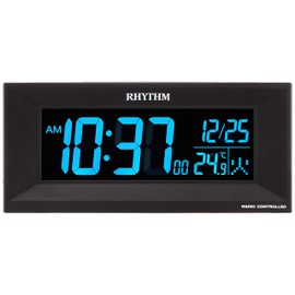 RHYTHM 8RZ196SR02 Alarm Clock, Radio Clock, Digital, Gradient, LED, Display, AC Power, Black, Iroria M, Iloria M