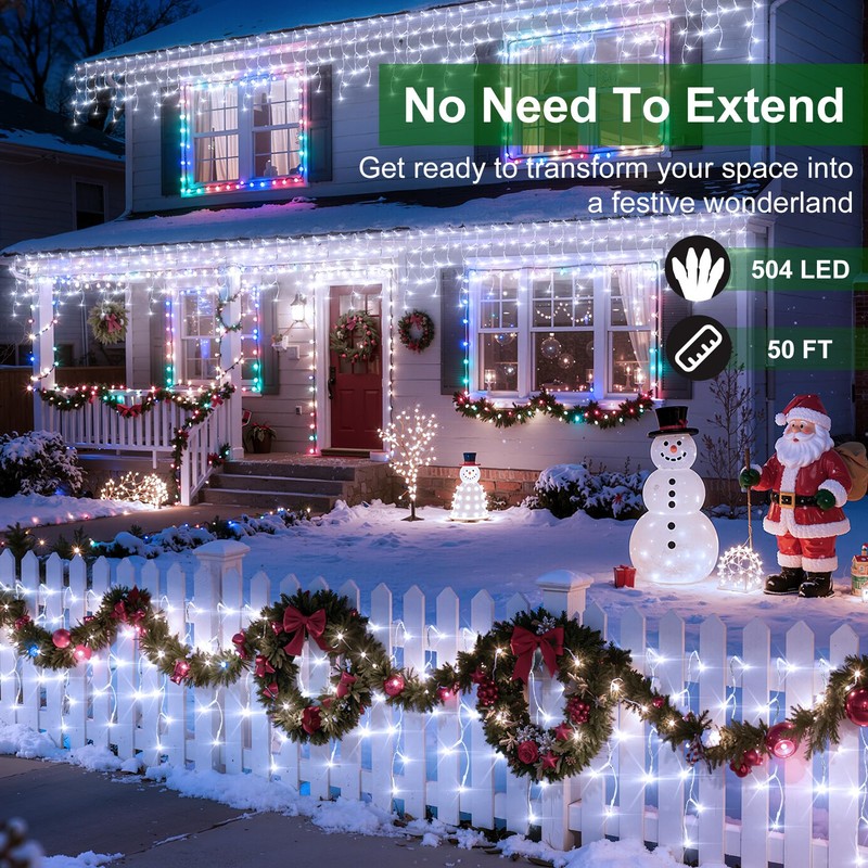 504 LED Christmas Lights with 112 Drops, 50ft 12 Modes