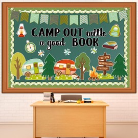 Funrous Camping Theme Bulletin Board Set Camp Classroom Decorations Summer Camper Tent Reading Book Cutouts for Woodland Party Back to School Library Door Wall Decor
