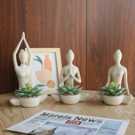 ARTRHYT Yoga Lady Sculpture Simulation Succulents Modern Home Living Room Bookshelf Bedroom Decoration Gift for Woman Mom Meditation Art