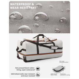 Foldable Wheeled Duffel Backpack with Padded Quilted Bottom,Waterproof Travel Duffle Bag with Extended Handles (Grey)