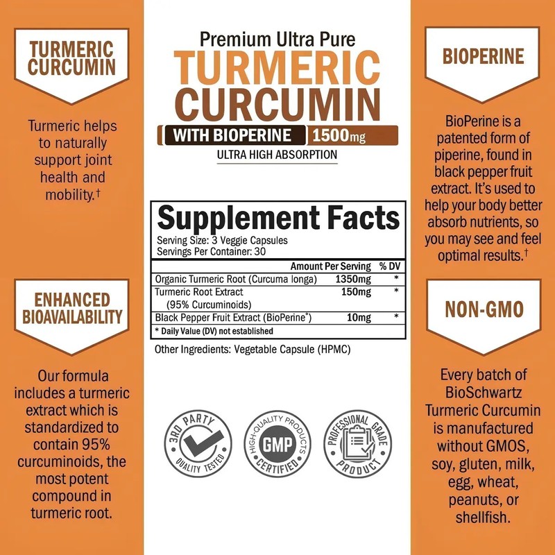 Bio Schwarts Curcumina De Cúrcuma Con Bioperine 1500mg 90cap Sabor