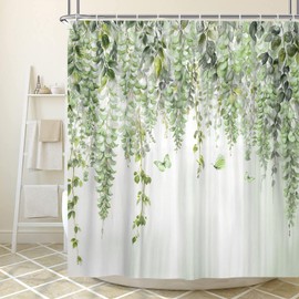 Sage Green Lavender Floral Butterfly Shower Curtain, Spring Green Lilac Flower Leaves Fabric Shower Curtains Set for Girl Bathroom Decorative, Watercolor Restroom Decor Accessories with Hooks 72X72 In
