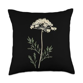 Vintage Botanical Daucus Carota Flower Girl Floral Plant Mom Throw Pillow