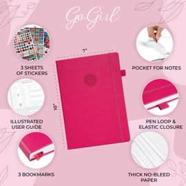 GoGirl Planner PRO Schedule - Undated Planner with Hourly Time Slots, Monthly, Weekly & Daily Organizer, Appointment Book for time Management, 7"x10" Hardcover, Lasts 1 Year - Fuchsia