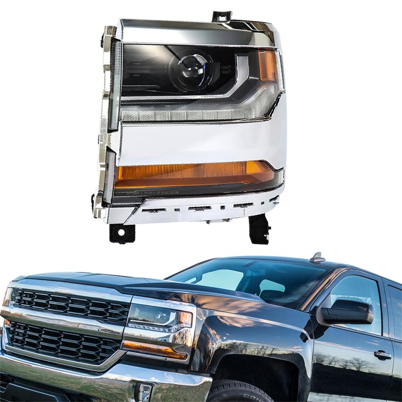 labwork 1PC Headlight Assembly Chrome Housing Replacement for Silverado 1500