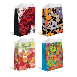 Designer Greetings Floral Medium Gift Bags (12-Pack, 4 Assorted Designs, 3 of Each with Hang Tags) – Ideal for Any Occasion, Birthdays, Parties, and Celebrations for All Ages