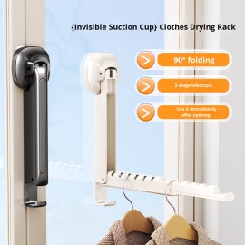 Telescopic Folding Clothes Drying Rack with Suction Cup Wall Mount, No-Drill Indoor Laundry Hanger for Bathroom & Small Spaces