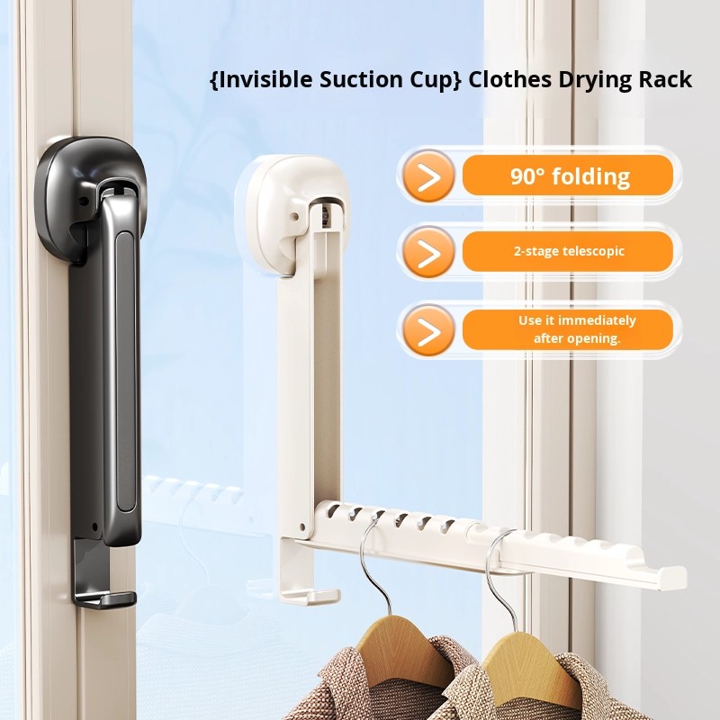 Telescopic Folding Clothes Drying Rack with Suction Cup Wall Mount,