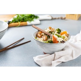 KooK Terracotta Japanese Ramen Bowls, Microwavable, Dishwasher Safe, for Rice, Udon, Soba, Pho, 36 oz, with One Set of Wooden Chopsticks, Perfect For Gifting, Set of 2 (Carbon Grey)