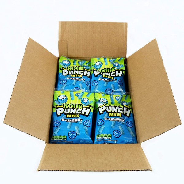 Sour Punch Bites, Sweet & Sour Blue Raspberry Flavor, Chewy Candy, 5oz Bag (12 Pack)