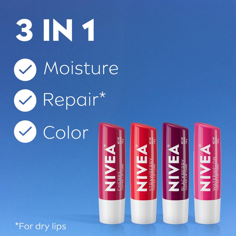NIVEA Lip Care, Fruity Tinted Lip Balm Variety Pack, Cherry,
