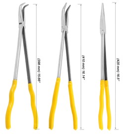 MOUYAT 3 PCS 16 Inch Extra Long Needle Nose Pliers Set, 45 Degree, 90 Degree, Straight Extra Long Reach Pliers Set