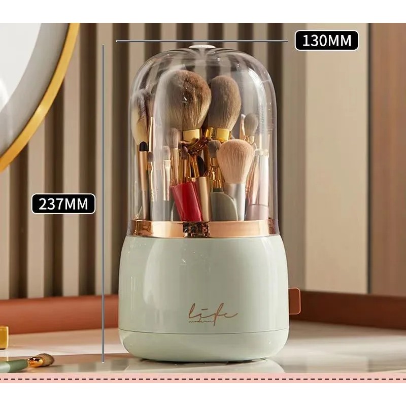 360° Rotating Makeup Brush Holder with Lid – Dust-Protected Cosmetic