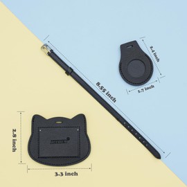 XEEWEN for Airtag Cute Luggage Tag Holder, Leather Travel Suitcase Tracking Case with Name ID Label (Cat)