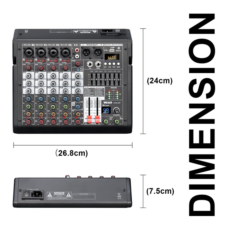 TKLBLS Audio Mixer, 6-Channel Professional DJ Mixer with 99-Bit DSP