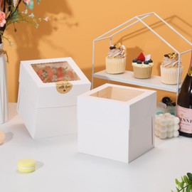 COTOPHER 15Pcs 6x6x6 Inches Mini Cake Boxes, Square Bakery Boxes with Window, Cake Containers for Pastries, Cookies, Chocolates, Cupcakes, Birthday Party Cake Decorating Supplies for Gift Giving