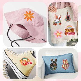 22Pcs Hippie Iron on Patches Groovy Boho Sew on Embroidered Applique Patches Embroidery Repair Decoractive Patches DIY Crafts Sewing Patches Decorations for Clothes Hats Jackets Jeans Backpacks