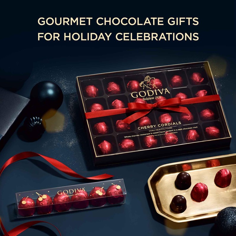 Godiva Dark Chocolate Covered Cherries Cordial Gift Box - Candy