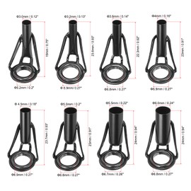 PATIKIL 3-6mm Tube Dia Fishing Rod Tips Repair Kit, 8 Pcs Stainless Steel Ring Guide for Saltwater Freshwater Fishing, Black