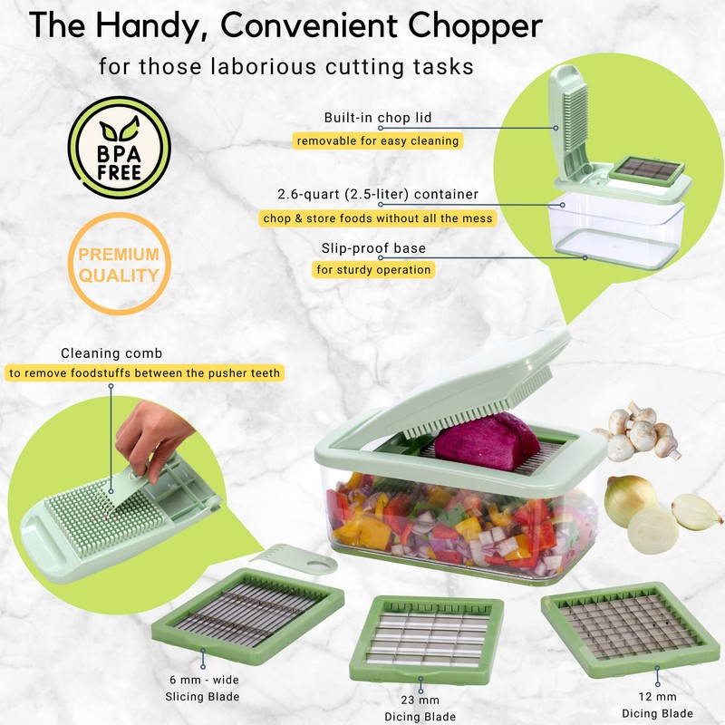 Brieftons QuickPush Food Chopper: Vegetable Dicer Slicer, Onion Cutter, 3
