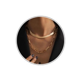 Wendalern Goldene Schlangenkette Choker-Halskette Klobige Büroklammer-Kette Halskette Geschichtet Flach Fischgrät-Kette Halskette Hip-Hop-Schmuck Für Frauen Und Mädchen