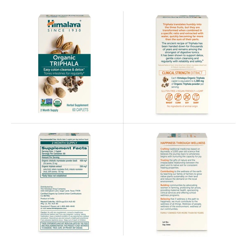Himalaya Triphala Orgánico Detox Colon 60 Cápsulas 2 Meses