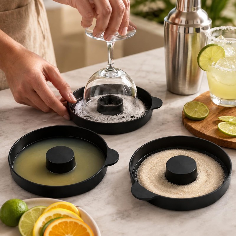 3 Tier Bar Glass Rimmer for Margarita & Cocktail, Black