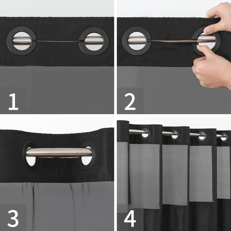 eachope Extra Long No Hooks Needed Linen Textured Shower Curtain