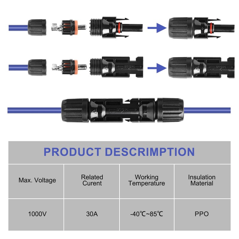 Solsop Solar Plug - Male/Female Solar Plug, IP67 Waterproof PV