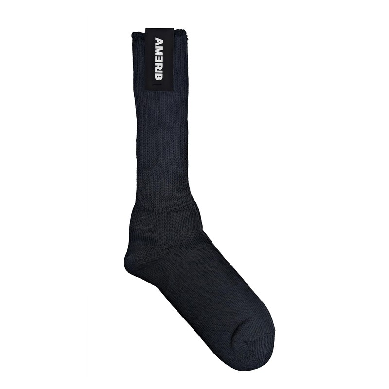 AMERIB Men's Rib 2/1 Socks, White, Black, Made in Japan,