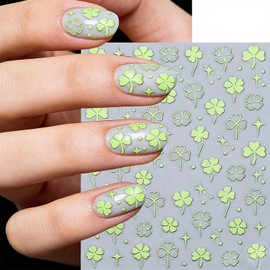 St. Patrick's Day Nail Stickers Green Clover Nails Stickers Reusable 3D Self Adhesive Nail Art Decals for Women Girls St. Patrick's Day Manicure Decoration Supplies 4 Sheet