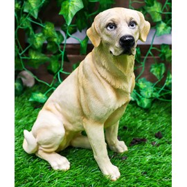 Ebros Sitting Adorable Yellow Labrador Retriever Mother with Puppy Statue 11.25" H Golden Retriever Dog Home Decor Sculpture Animal Realistic Figurine with Glass Eyes